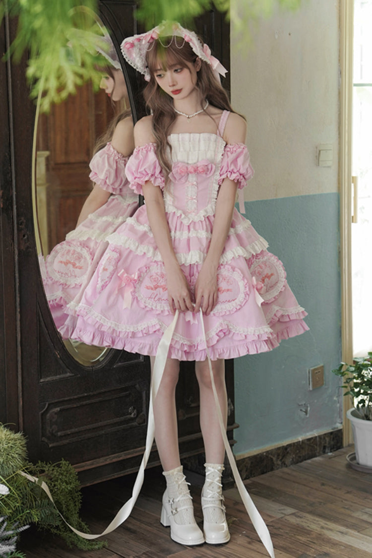 Lolita JSK Dress - Butterfly Dream, Pink, Printed, Layered, Sweet Style - additional product view 4