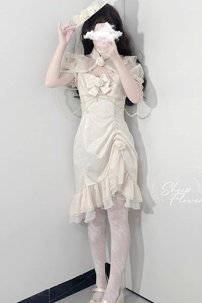 Lolita JSK Dress - Camellia 2.0, White, Fishtail Silhouette, Ruffled, Sweet Style - additional product view 2