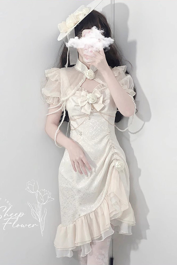 Lolita JSK Dress - Camellia 2.0, White, Fishtail Silhouette, Ruffled, Sweet Style - additional product view 5