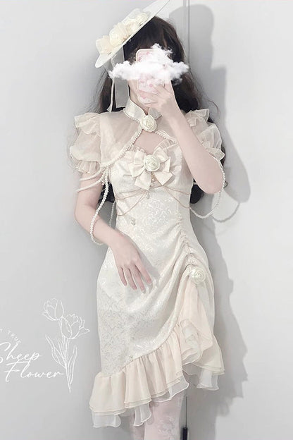 Lolita JSK Dress - Camellia 2.0, White, Fishtail Silhouette, Ruffled, Sweet Style - additional product view 5