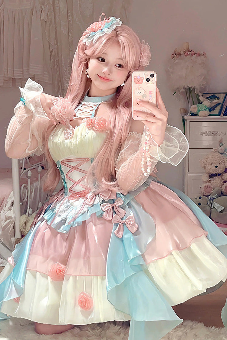 Lolita JSK Dress - Camellia Covenant, 2 Colors, Ruffled, Lace-Up, Halterneck - additional product view 2