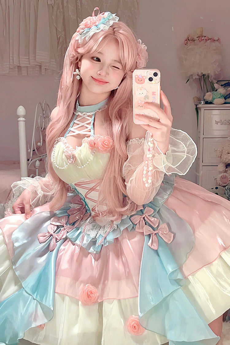 Lolita JSK Dress - Camellia Covenant, 2 Colors, Ruffled, Lace-Up, Halterneck - additional product view 4