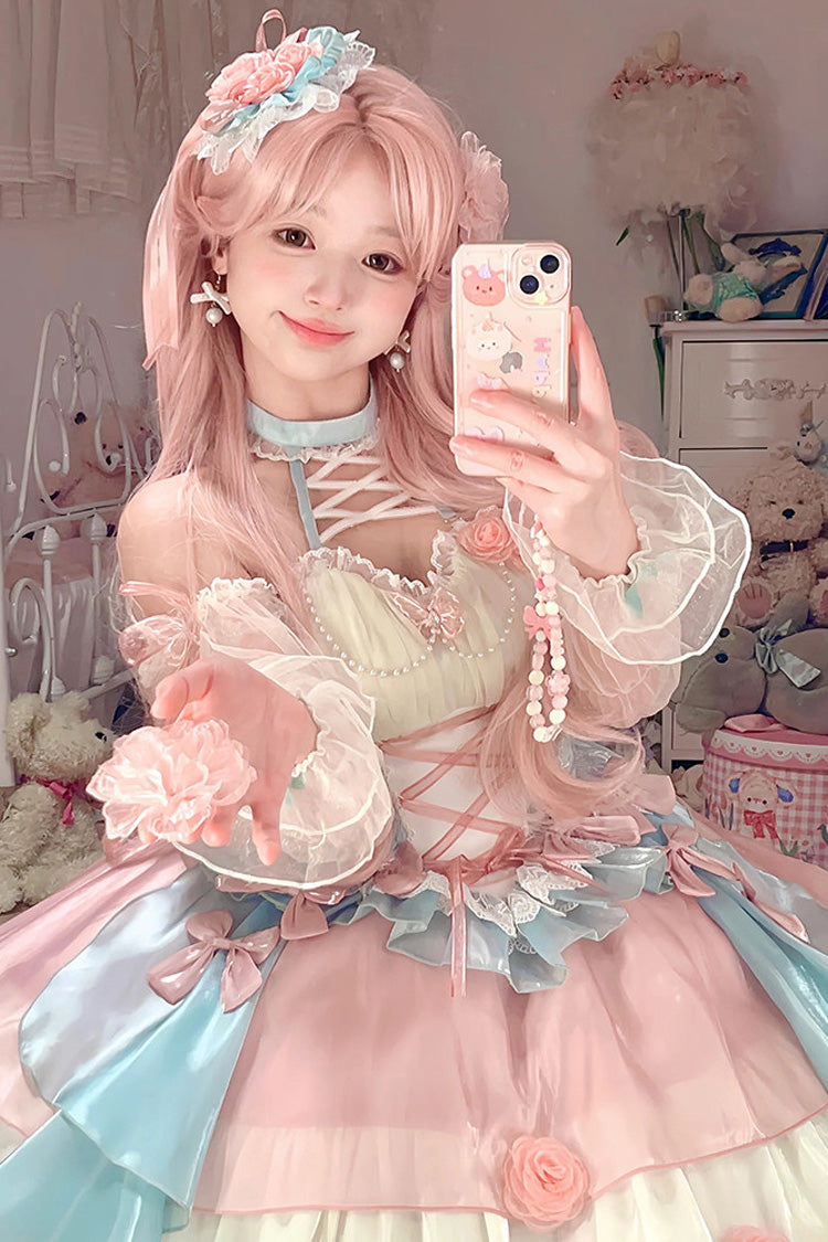 Lolita JSK Dress - Camellia Covenant, 2 Colors, Ruffled, Lace-Up, Halterneck - additional product view 5