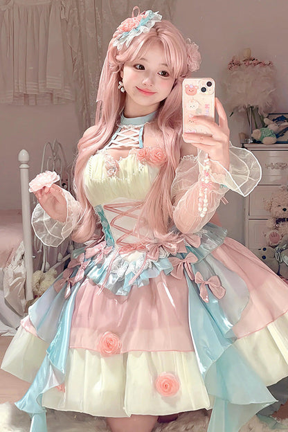 Lolita JSK Dress - Camellia Covenant, 2 Colors, Ruffled, Lace-Up, Halterneck - main product image