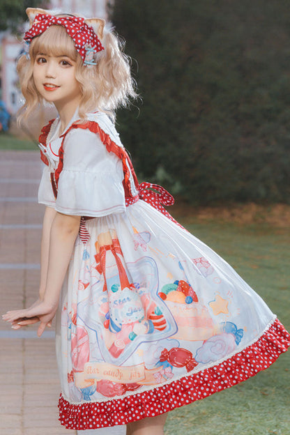 Lolita JSK Dress - Candy Gift Polka Point Print, 2 Colors, Sweet Style, Printed - additional product view 4