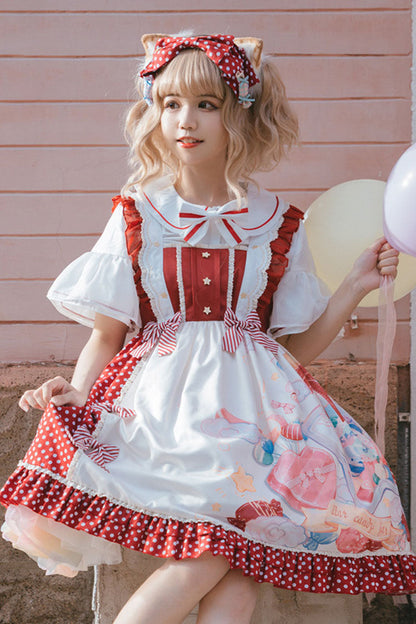 Lolita JSK Dress - Candy Gift Polka Point Print, 2 Colors, Sweet Style, Printed - S white / M white / L white option