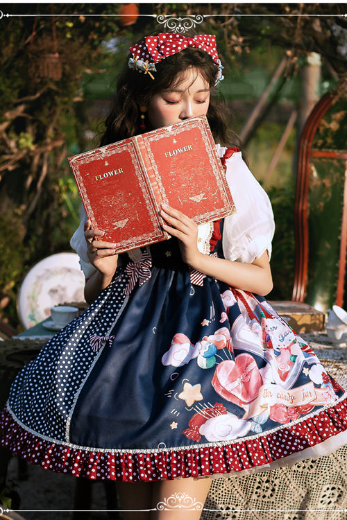 Lolita JSK Dress - Candy Jar Print, 2 Colors, Ruffled, Printed, Sweet Style - additional product view 7