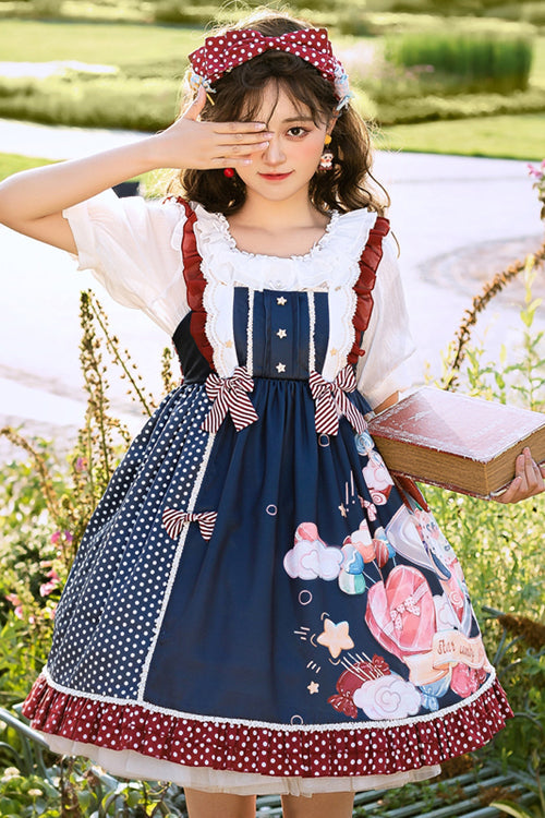 Lolita JSK Dress - Candy Jar Print, 2 Colors, Ruffled, Printed, Sweet Style - S Blue / M Blue / L Blue option
