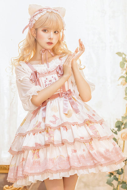 Lolita JSK Dress - Candy, White, Printed, Sweet Style, Bow Detail - additional product view 3