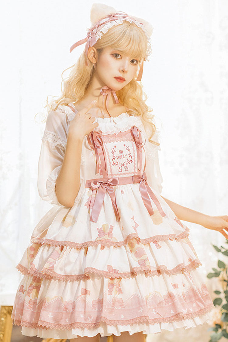 Lolita JSK Dress - Candy, White, Printed, Sweet Style, Bow Detail - additional product view 4