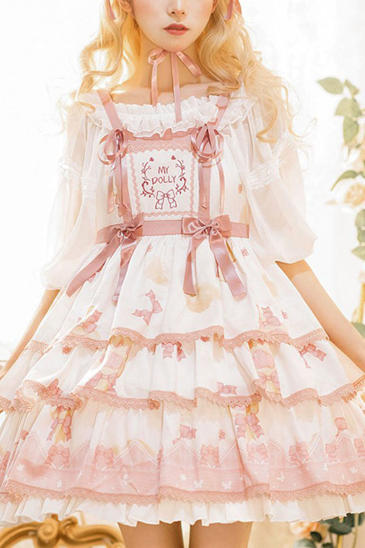 Lolita JSK Dress - Candy, White, Printed, Sweet Style, Bow Detail - main product image