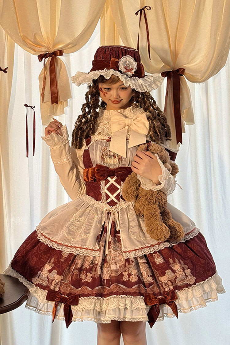 Lolita JSK Dress - Castle Bear, 4 Colors, Printed, Sweet Style, Bow Detail - additional product view 3
