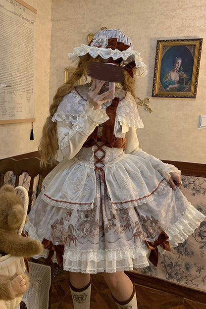 Lolita JSK Dress - Castle Bear, 4 Colors, Printed, Sweet Style, Bow Detail - additional product view 5