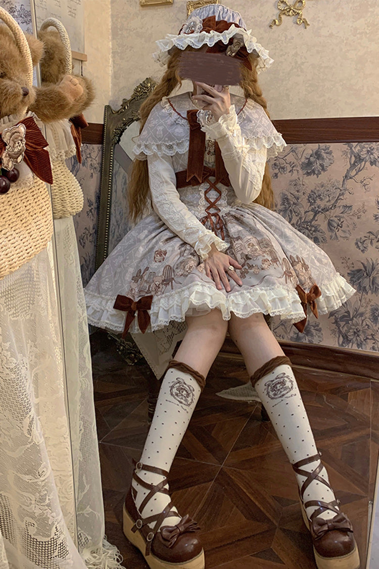 Lolita JSK Dress - Castle Bear, 4 Colors, Printed, Sweet Style, Bow Detail - additional product view 6