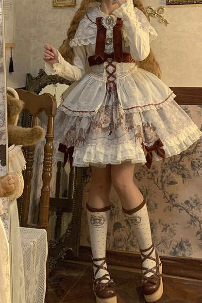Lolita JSK Dress - Castle Bear, 4 Colors, Printed, Sweet Style, Bow Detail - additional product view 7