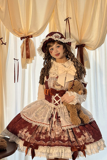 Lolita JSK Dress - Castle Bear, 4 Colors, Printed, Sweet Style, Bow Detail - main product image
