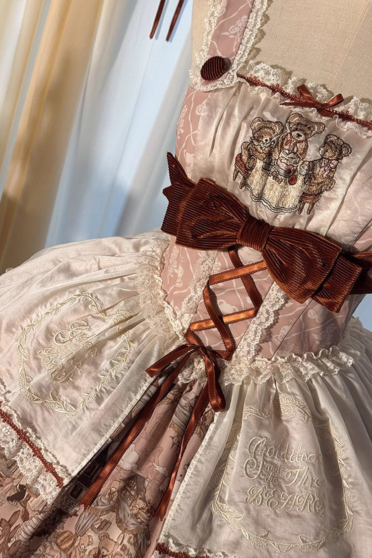 Lolita JSK Dress - Castle Bear, 4 Colors, Printed, Sweet Style, Bow Detail - XS Pink / S Pink / M Pink option