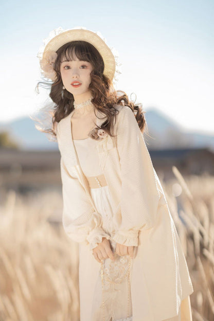 Lolita JSK Dress - Chinese Style Bronzing Flower, White, Embroidered, Sweet Style - additional product view 2