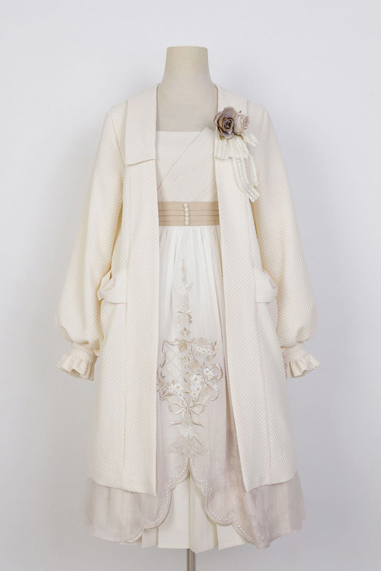 Lolita JSK Dress - Chinese Style Bronzing Flower, White, Embroidered, Sweet Style - additional product view 3
