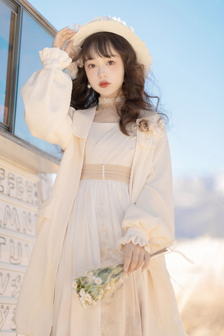 Lolita JSK Dress - Chinese Style Bronzing Flower, White, Embroidered, Sweet Style - additional product view 5