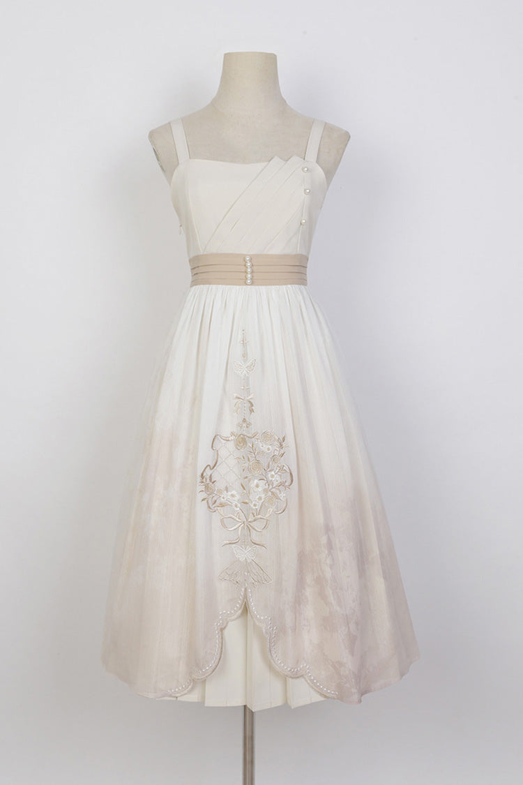 Lolita JSK Dress - Chinese Style Bronzing Flower, White, Embroidered, Sweet Style - additional product view 6