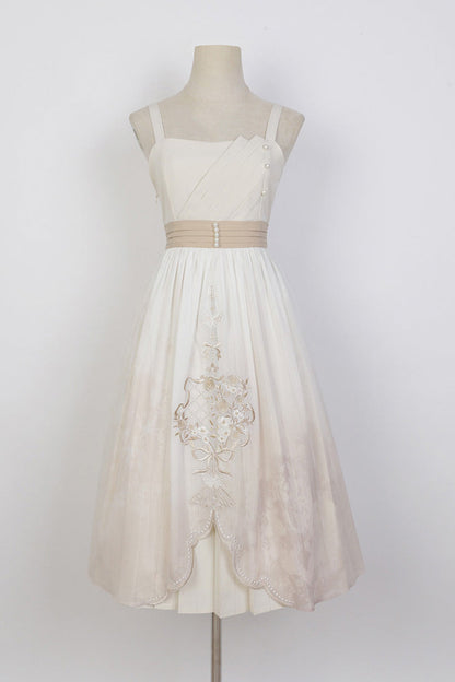 Lolita JSK Dress - Chinese Style Bronzing Flower, White, Embroidered, Sweet Style - additional product view 6