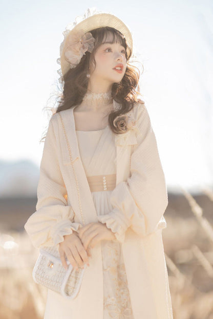 Lolita JSK Dress - Chinese Style Bronzing Flower, White, Embroidered, Sweet Style - additional product view 7