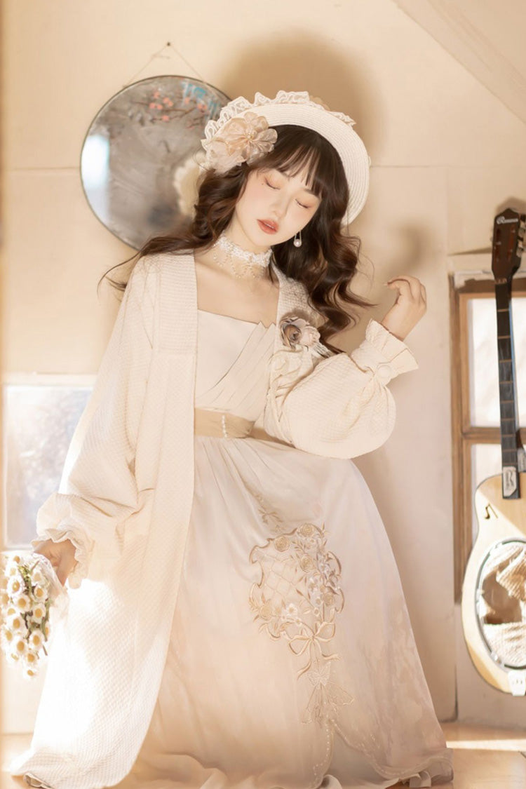 Lolita JSK Dress - Chinese Style Bronzing Flower, White, Embroidered, Sweet Style - additional product view 8