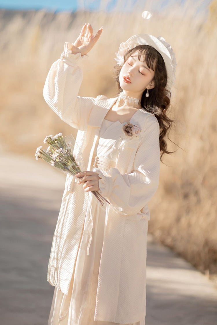 Lolita JSK Dress - Chinese Style Bronzing Flower, White, Embroidered, Sweet Style - additional product view 9