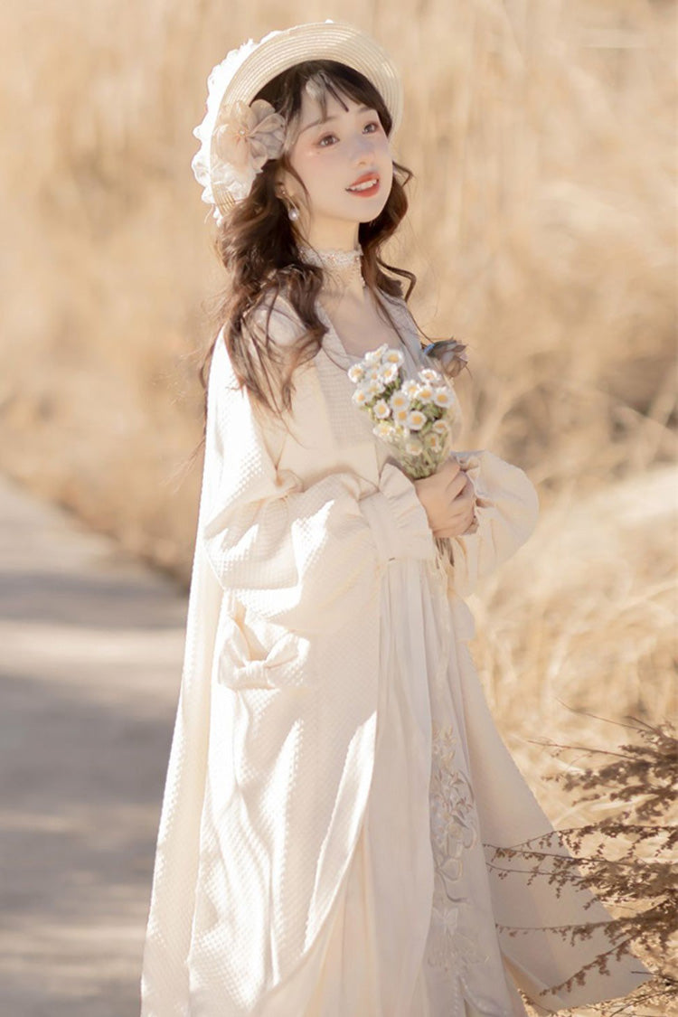 Lolita JSK Dress - Chinese Style Bronzing Flower, White, Embroidered, Sweet Style - additional product view 11