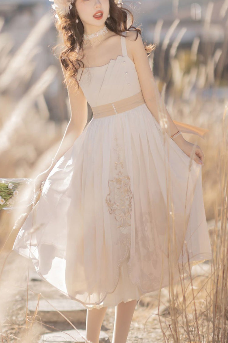 Lolita JSK Dress - Chinese Style Bronzing Flower, White, Embroidered, Sweet Style - main product image