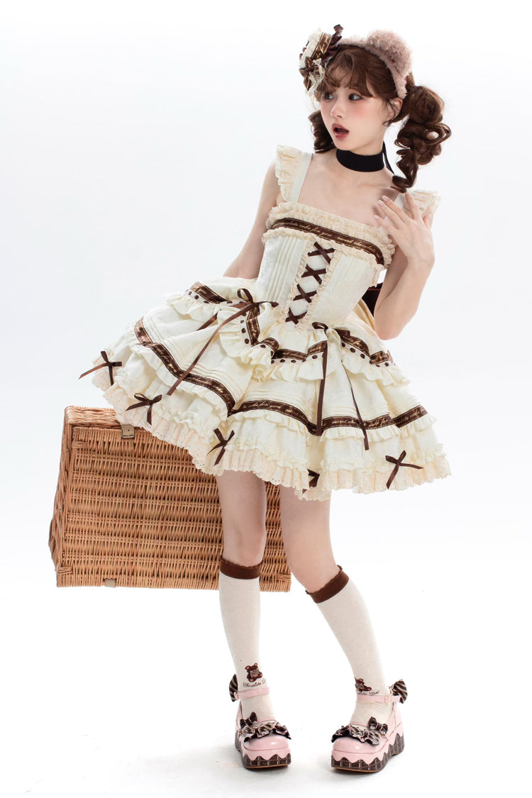 Lolita JSK Dress - Chocolate, Ivory, Plus Size, Ruffled, Layered - additional product view 2