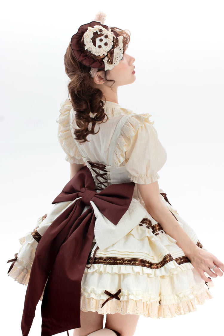 Lolita JSK Dress - Chocolate, Ivory, Plus Size, Ruffled, Layered - additional product view 3