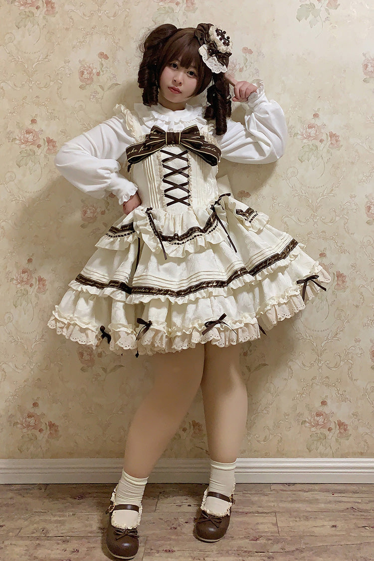 Lolita JSK Dress - Chocolate, Ivory, Plus Size, Ruffled, Layered - additional product view 4