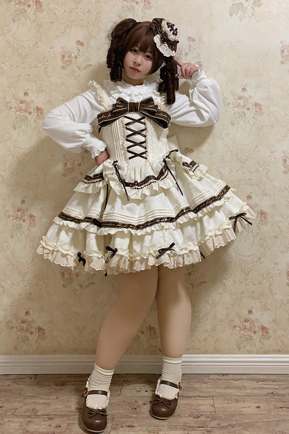 Lolita JSK Dress - Chocolate, Ivory, Plus Size, Ruffled, Layered - additional product view 4