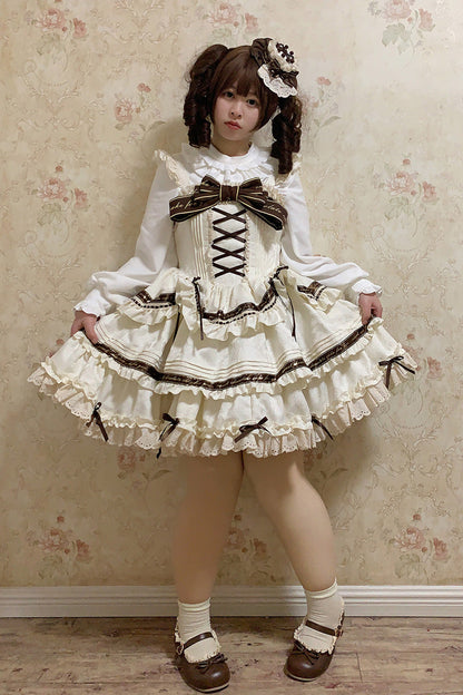 Lolita JSK Dress - Chocolate, Ivory, Plus Size, Ruffled, Layered - additional product view 5