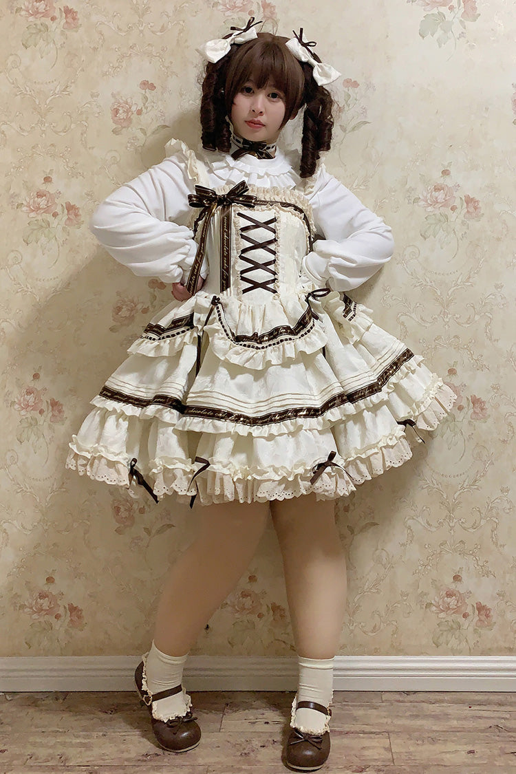 Lolita JSK Dress - Chocolate, Ivory, Plus Size, Ruffled, Layered - additional product view 6