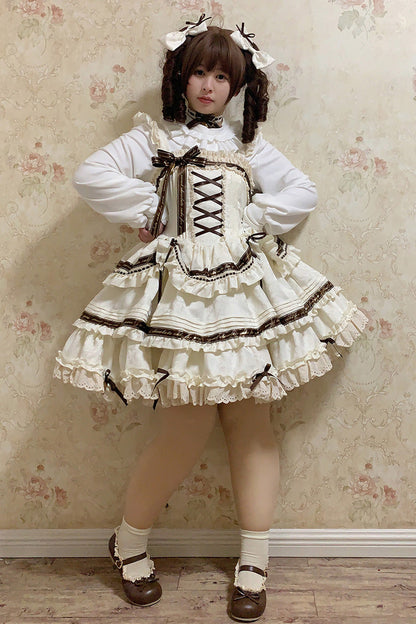 Lolita JSK Dress - Chocolate, Ivory, Plus Size, Ruffled, Layered - additional product view 6