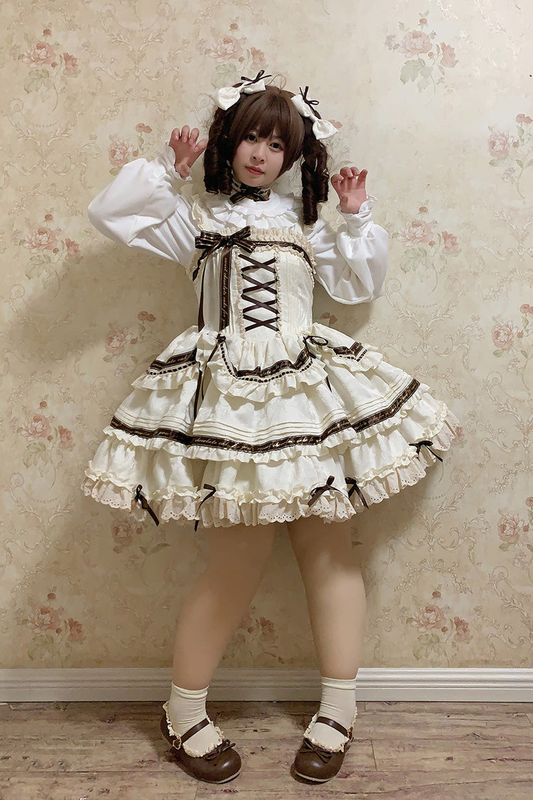 Lolita JSK Dress - Chocolate, Ivory, Plus Size, Ruffled, Layered - additional product view 7
