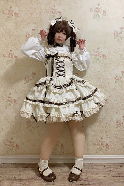 Lolita JSK Dress - Chocolate, Ivory, Plus Size, Ruffled, Layered - additional product view 7