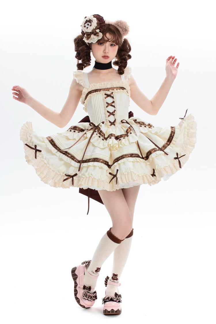 Lolita JSK Dress - Chocolate, Ivory, Plus Size, Ruffled, Layered - main product image