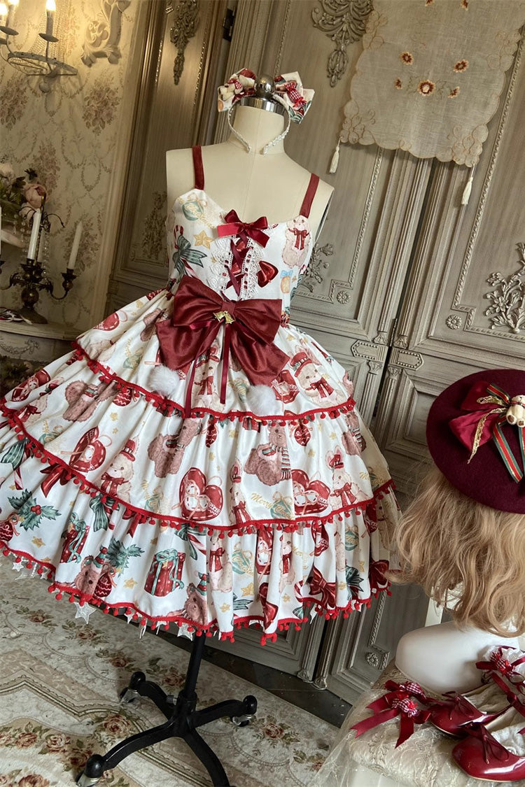 Lolita JSK Dress - Christmas Bear, 2 Colors, Bow Detail, Ruffled, Printed - additional product view 3