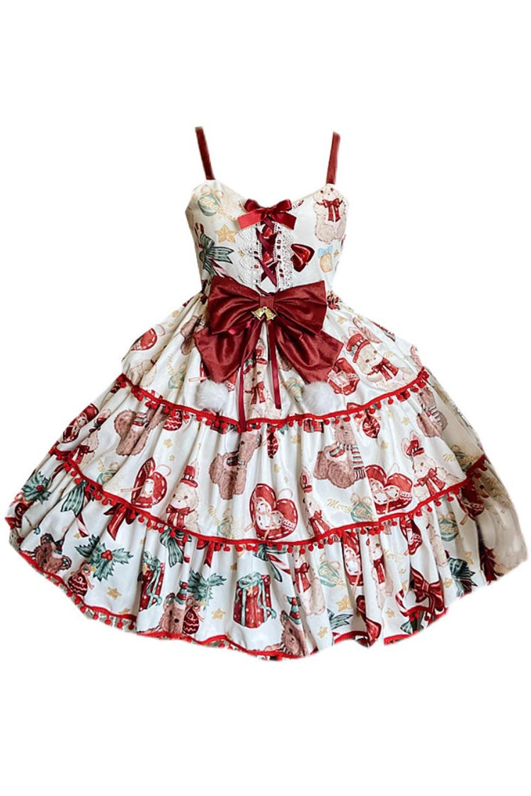 Lolita JSK Dress - Christmas Bear, 2 Colors, Bow Detail, Ruffled, Printed - additional product view 4