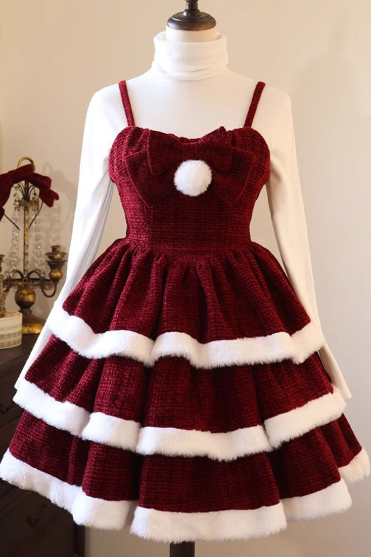 Lolita JSK Dress - Christmas Carol, Red, Bow Detail, Layered, Sweet Style - additional product view 2