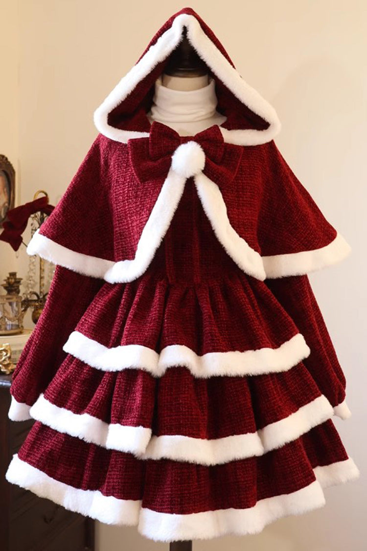 Lolita JSK Dress - Christmas Carol, Red, Bow Detail, Layered, Sweet Style - additional product view 3