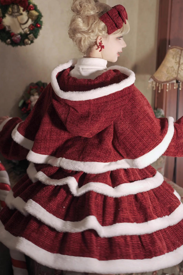 Lolita JSK Dress - Christmas Carol, Red, Bow Detail, Layered, Sweet Style - additional product view 6
