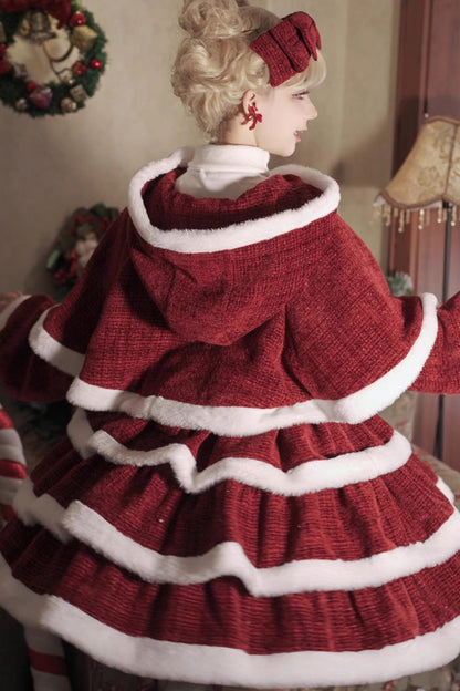 Lolita JSK Dress - Christmas Carol, Red, Bow Detail, Layered, Sweet Style - additional product view 6