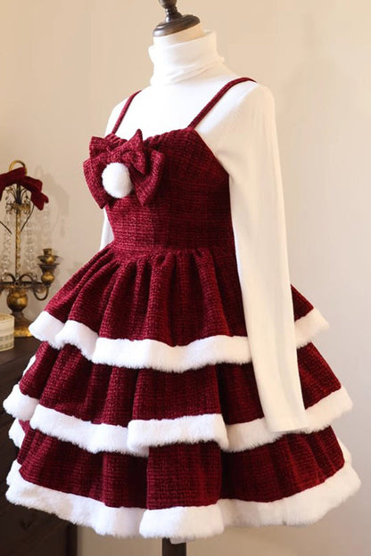 Lolita JSK Dress - Christmas Carol, Red, Bow Detail, Layered, Sweet Style - additional product view 8
