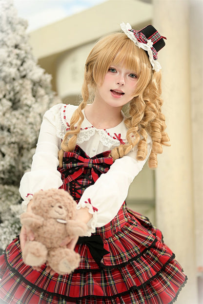 Lolita JSK Dress - Christmas Velvet Cake, Red, Bow Detail, Lace Trim, Ruffled - additional product view 22