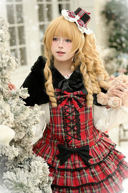 Lolita JSK Dress - Christmas Velvet Cake, Red, Bow Detail, Lace Trim, Ruffled - additional product view 25